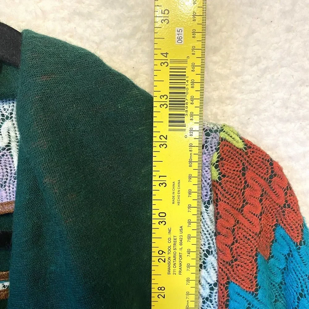 Double Zero Large Jacket Green Weave‎ Multicolor Open Knit Cardigan